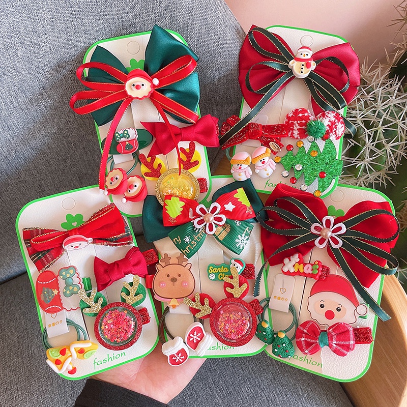 Kẹp tóc Noel nhiều họa tiết đáng yêu BBShine, Set 5 kẹp tóc Giáng sinh phối màu xanh đỏ chủ đạo xinh xắn