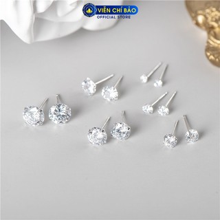 Bông tai bạc nữ tròn đính đá lấp lánh chất liệu bạc 925 unisex - Viễn Chí Bảo B000145H