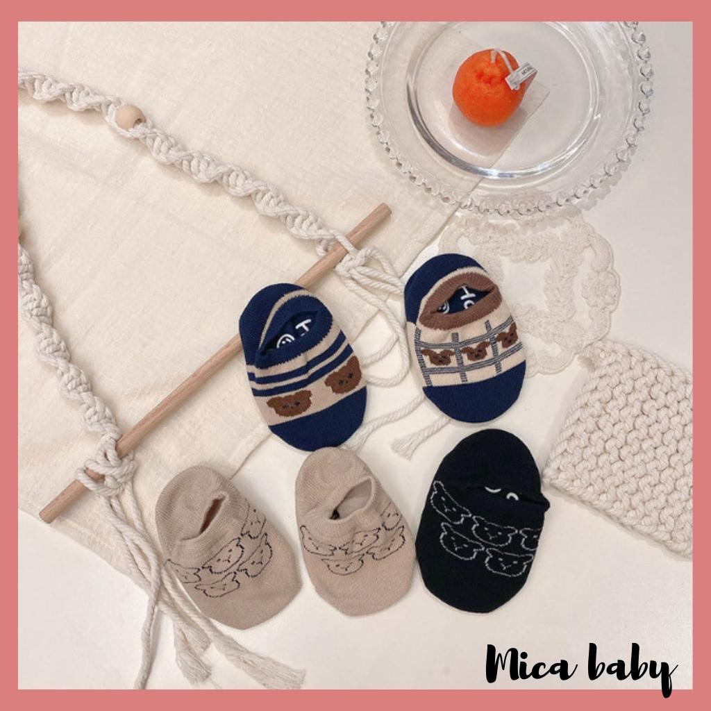 Tất lười cho bé, tất cổ ngắn in hình gấu chống trượt đáng yêu cho bé T34 Mica baby