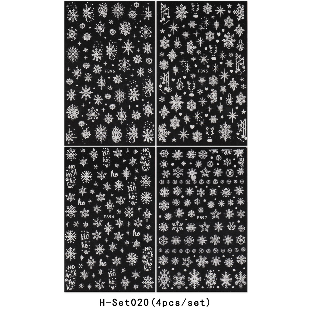 Set 4 Nhãn Dán Móng Tay Hình Bông Tuyết Lấp Lánh Trang Trí Giáng Sinh Năm Mới