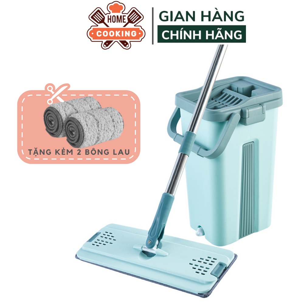 Cây lau nhà thông minh tự vắt xoay 360 độ,chổi lau nhà kèm thùng cao cấp,cơ chế vắt nước thông minh, tặng kèm 2 bông lau