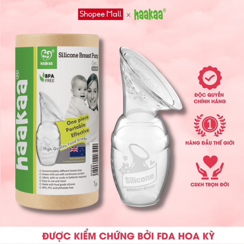 Cốc hứng sữa Gen.1 Haakaa. Dung tích 100ml. Phễu hút sữa rảnh tay, nhỏ gọn, tiện lợi