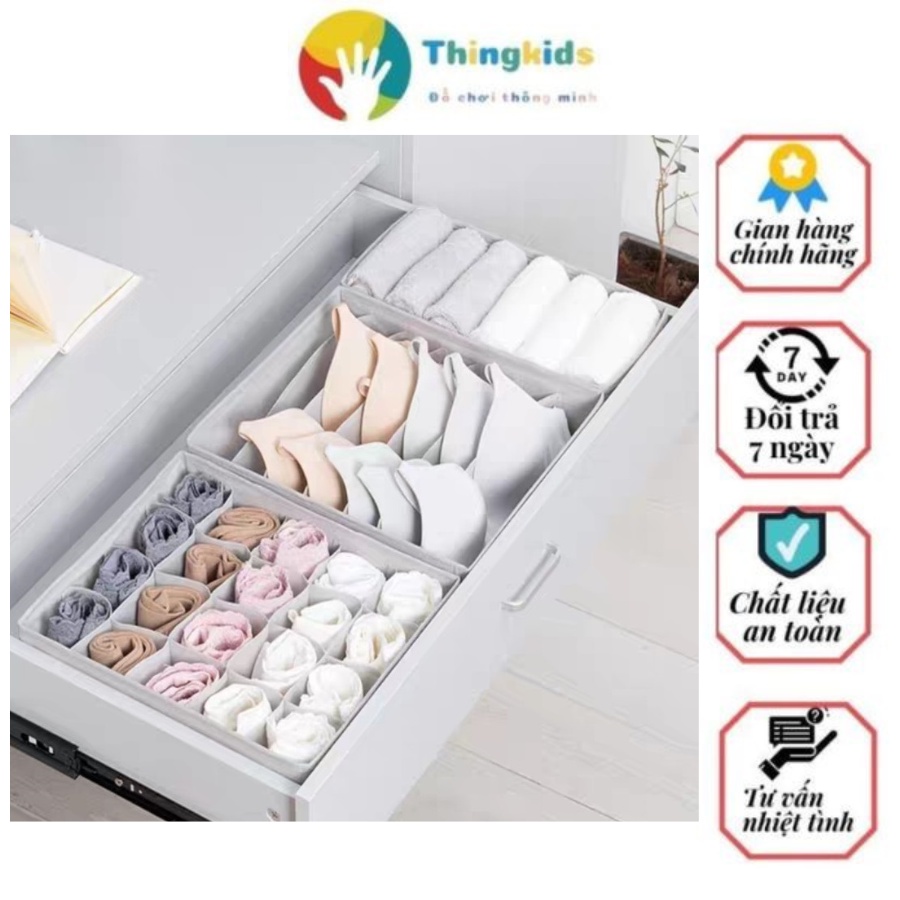 Set 3 Túi Đựng Đồ Đa Năng - Túi Dệt 24 Ô Đựng Đồ Lót, Tất Tiện Ích - Thingkids