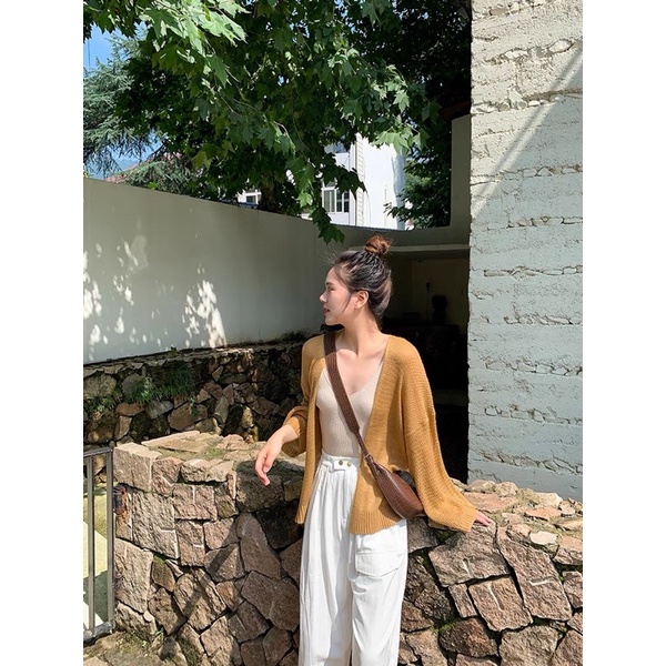 Áo Khoác Cardigan Len Mỏng Tay Dài Nữ Dáng Ngắn Croptop 413