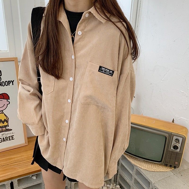 COZOK Áo Sơ Mi Tay Dài Dáng Rộng Phong Cách vintage Hàn Quốc