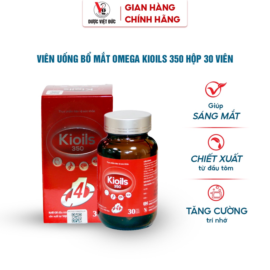 Viên uống bổ mắt Omega Kioils 350 giúp tăng cường thị lực, trí nhớ, tốt cho não bộ hộp 30 viên