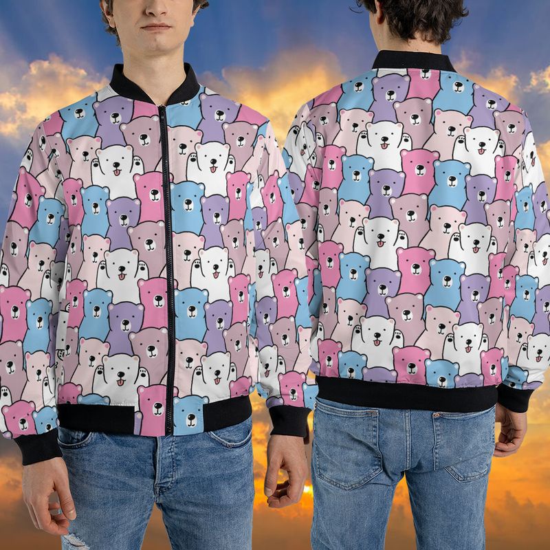 Áo bomber jacket gió người lớn và trẻ em gấu dễ thương đủ size in 3D