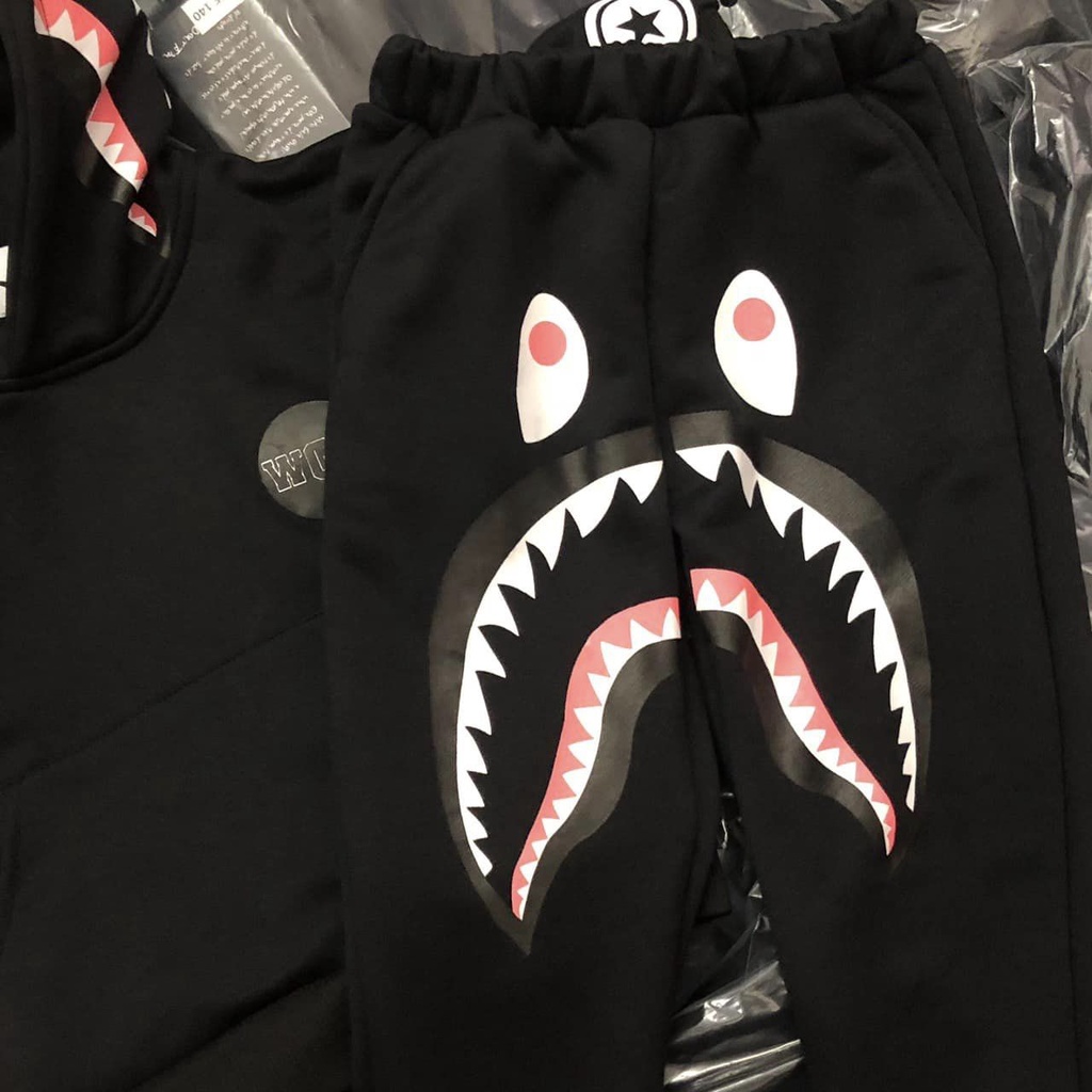 Bộ nỉ hoodie đen Bape có mũ cho bé trai 15-30kg