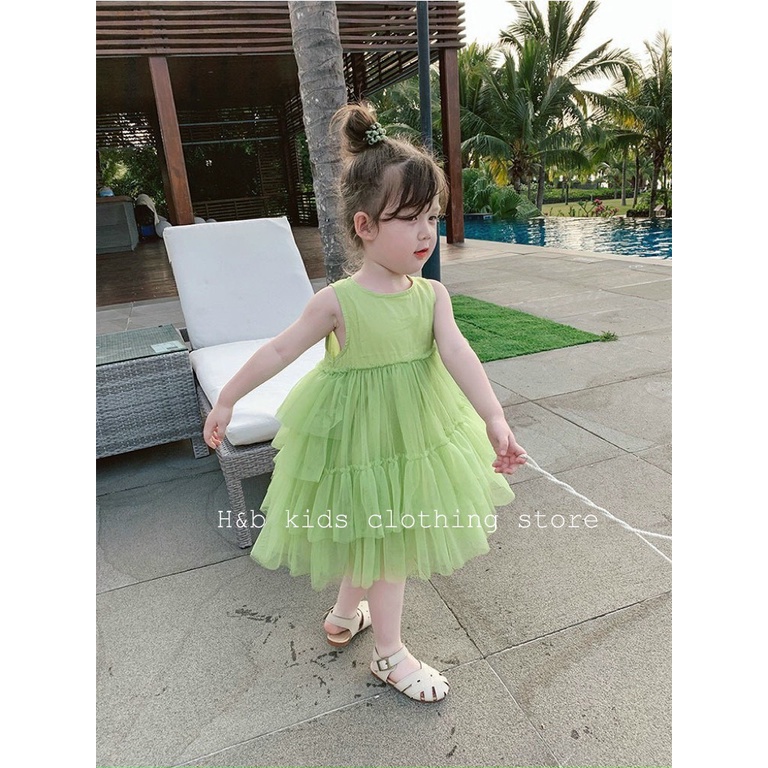 Váy Công Chúa Xanh Voan Bồng Xinh Xắn Cho Bé Gái 8-20kg