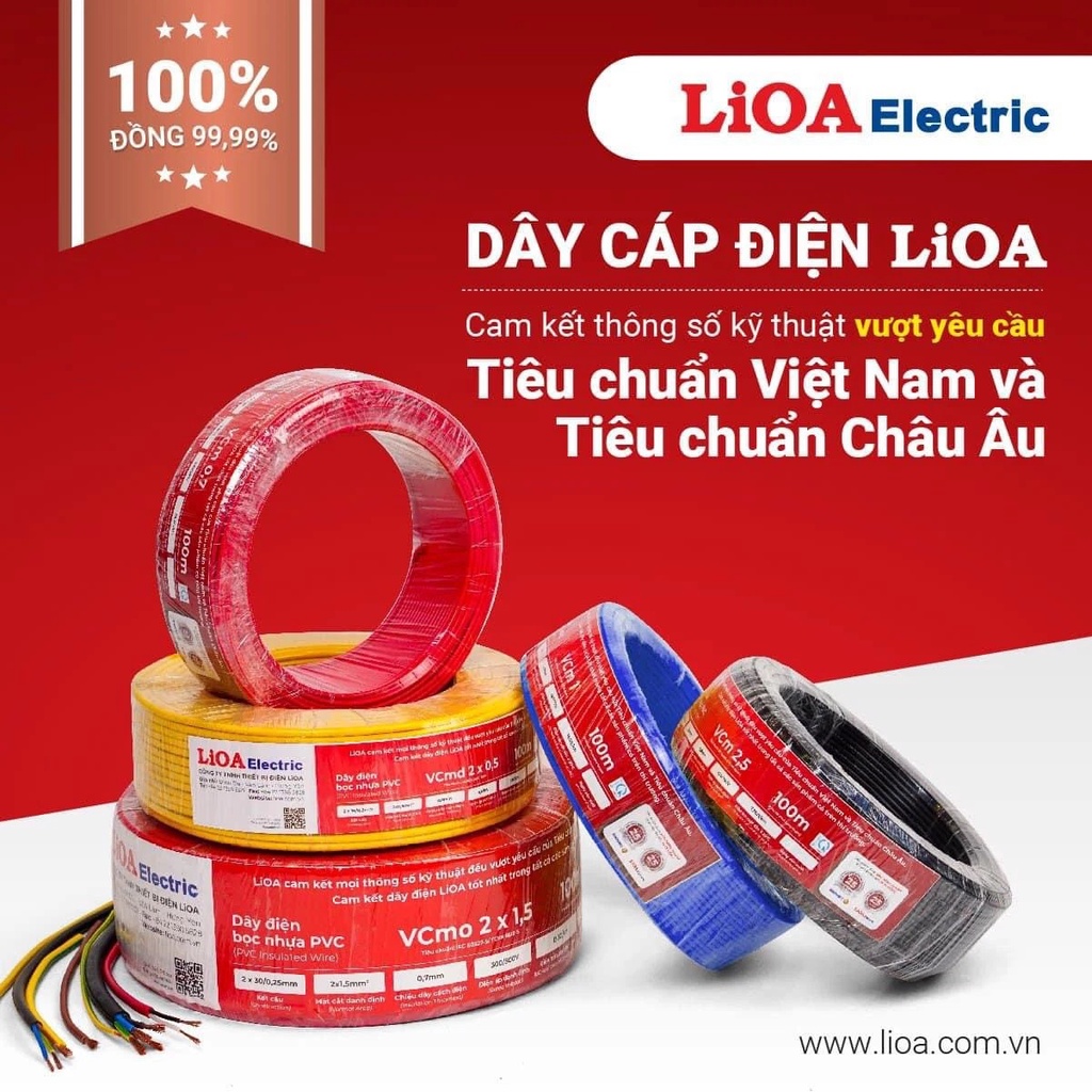 [Bán theo mét] Dây điện bọc nhựa PVC LiOA lõi đơn lõi đôi - Màu vàng - Lõi đồng 99.99% - lõi đôi / Lõi đôi