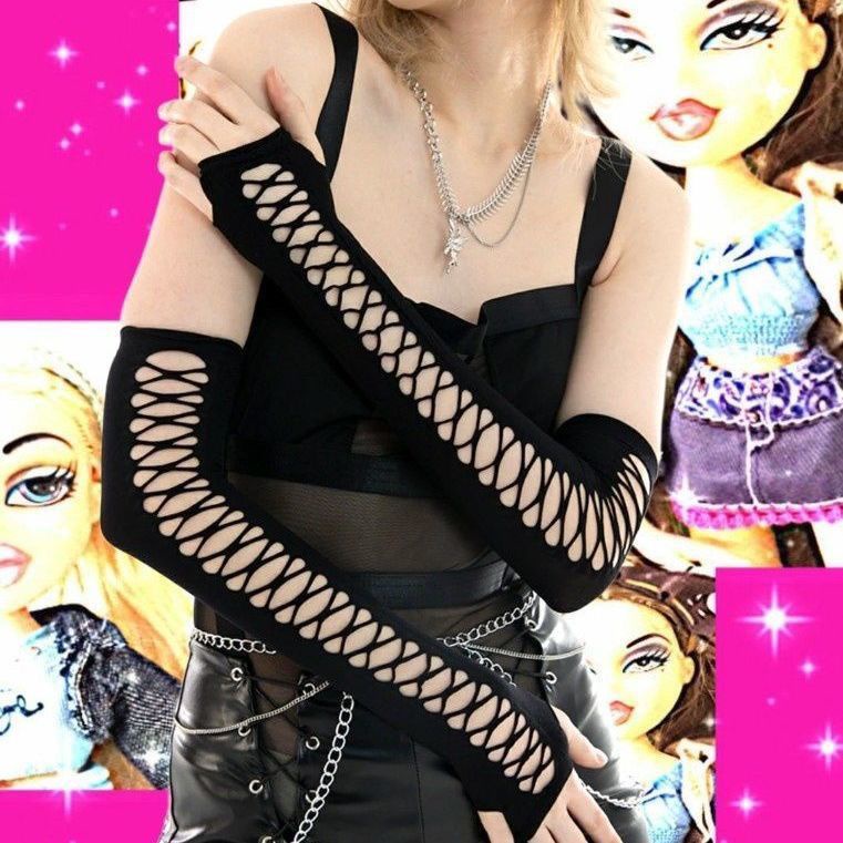 Găng Tay Hở Ngón Màu Đen Phong Cách Punk Gothic Punk Hip Hop Cho Nam Và Nữ