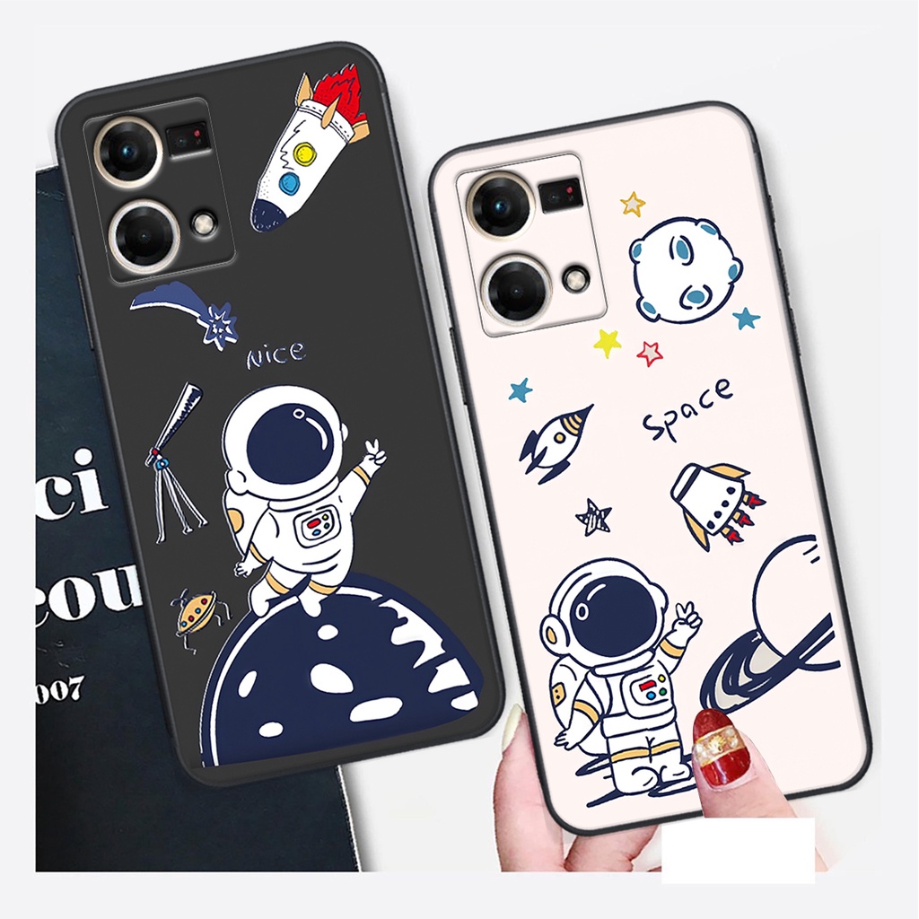 Ốp lưng Oppo RENO 7 4G / RENO 8 4G hình phi hành gia, Brown be@r , smile happy
