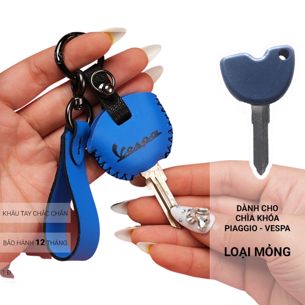 Bao da bảo vệ chìa khóa Piagio Vespa khâu tay thủ công, móc A hiện đại