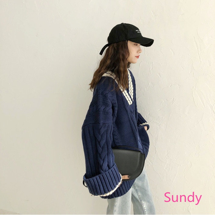 Áo Len Nữ Dài Tay Cổ Chữ V Form Rộng Thời Trang Hàn