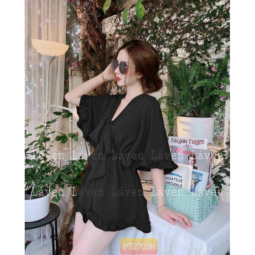 (FreeShip 2022) Jum Đùi Tay Lỡ Cổ V Cột Nơ,Jum Nữ Phối Bèo Dễ Thương