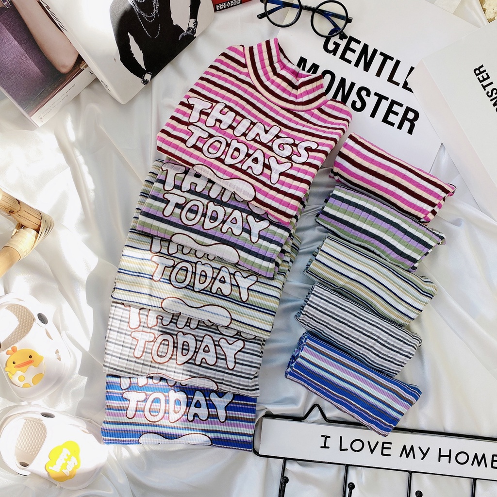 Bộ thu đông cho bé Sơ sinh chất len tăm kẻ Đồ bộ Bé gái Bé trai_Bộ dài tay thu đông cho bé