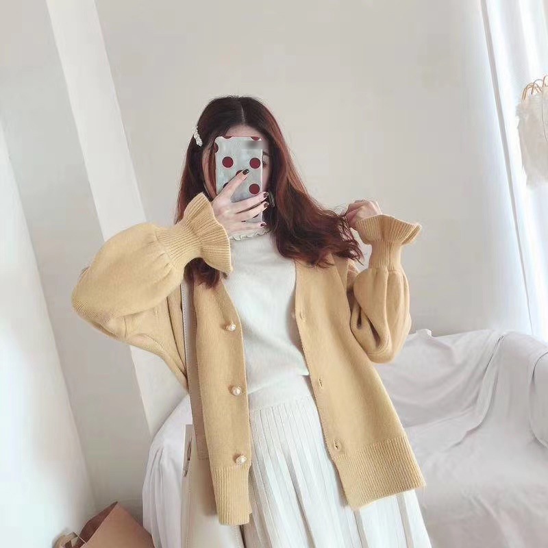 IELGY Áo cardigan Dệt Kim Màu Sắc Trơn Dáng Rộng Phong Cách Hàn Quốc Cho Nữ