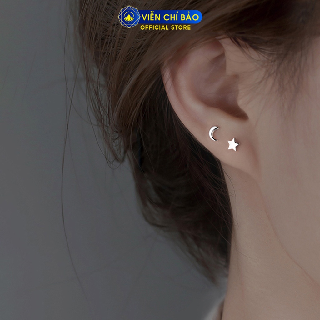 Bông tai bạc nữ hình trăng sao chất liệu bạc 925 thời trang phụ kiện trang sức Viễn Chí Bảo E079