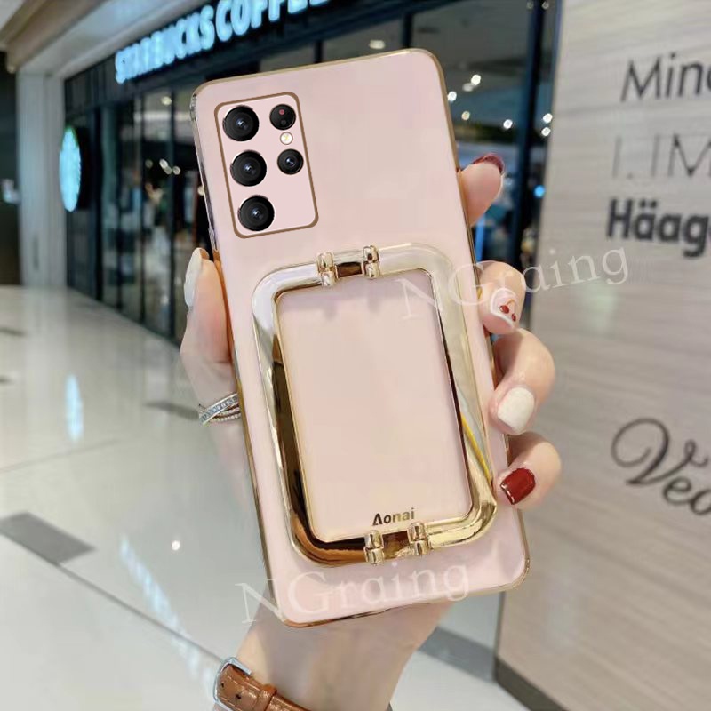 Ốp Điện Thoại Thời Trang Cho Samsung Galaxy S23 Ultra Plus S23 + S23Ultra Silicon Mềm Có Chân Đế Kim Loại Bảo Vệ Camera