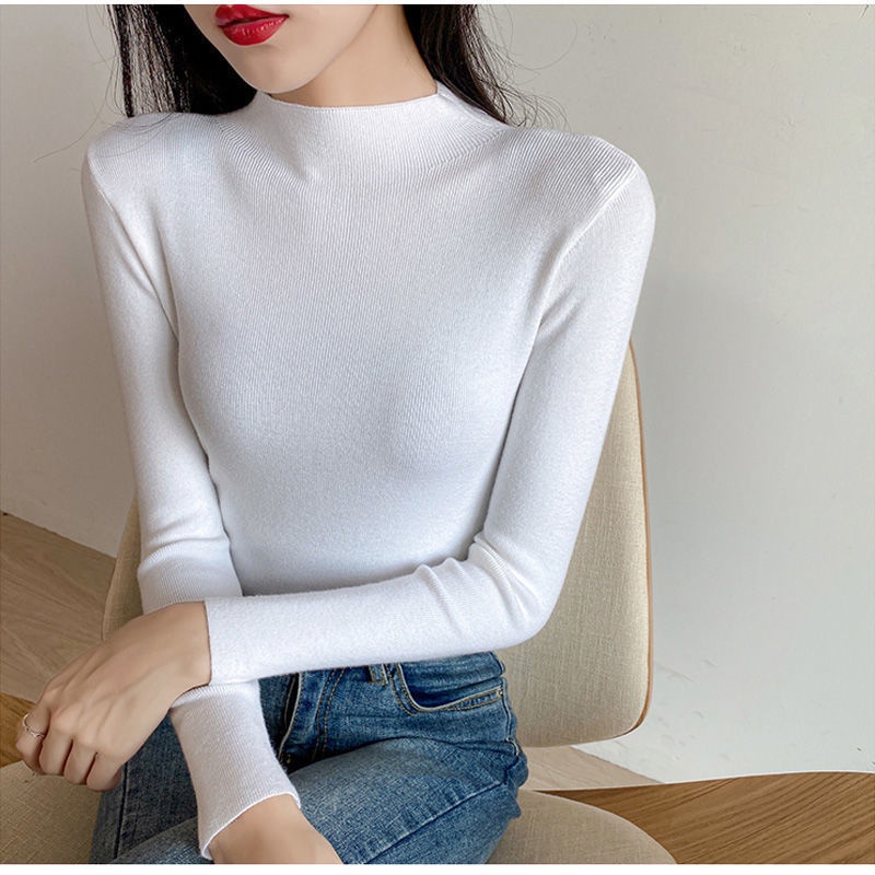 [Giao Ngay] Áo Sweater Cổ Lọ Dáng Ôm Tay Dài Phong Cách Thu Đông Mới Dễ Phối Đồ Cho Nữ