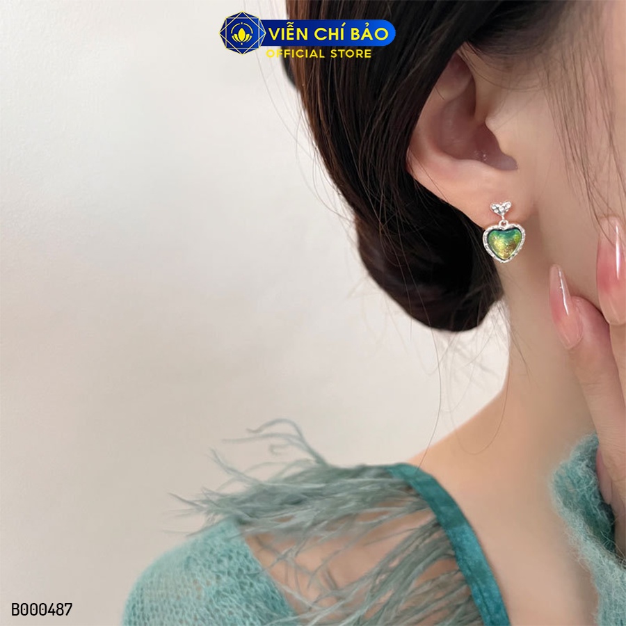 Bông tai bạc nữ trái tim đá đa sắc chất liệu bạc 925 thời trang phụ kiện trang sức Viễn Chí Bảo B000487
