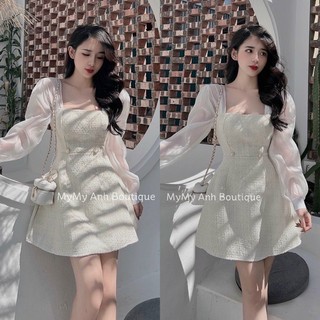 dầm dạ phối tay voan cổ vuông kèm ảnh thật
