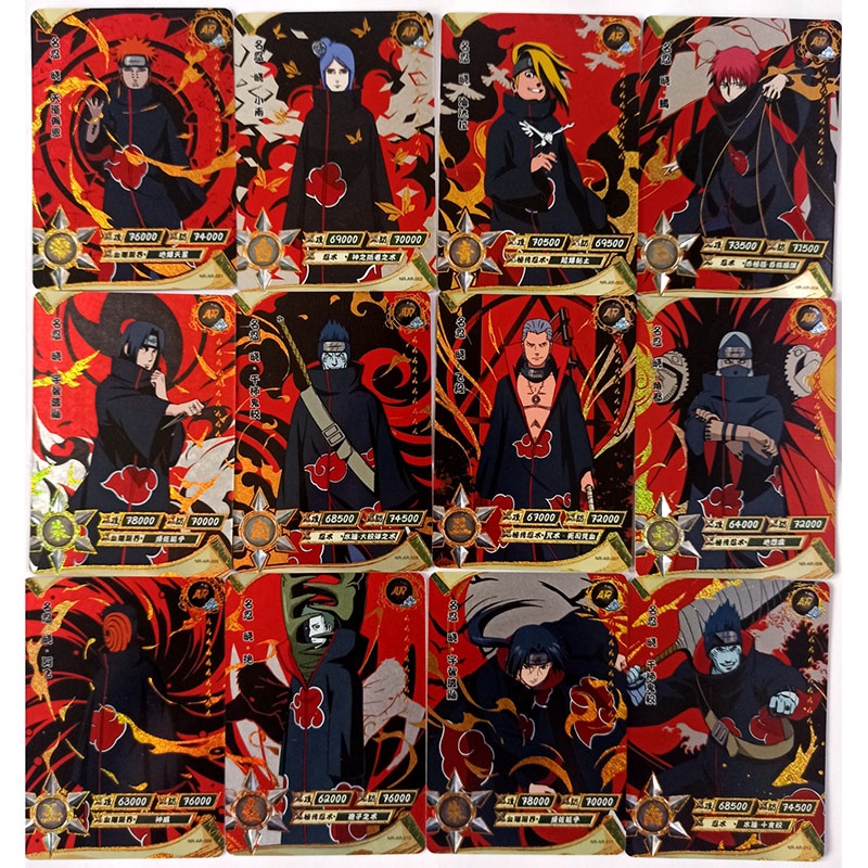 Naruto Cards Full Set AR Akatsuki 66 pcs No.001-066 Uchiha Itachi Sasuke Anime Flash Gold Cards Hoshigaki Kisame Rare Collectibles