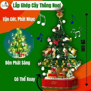 Bộ lắp ghép hộp nhạc cây thông giáng sinh, đồ chơi lắp ráp christmas tree, kèm đèn, phát nhạc, lắp ráp sembo 601097
