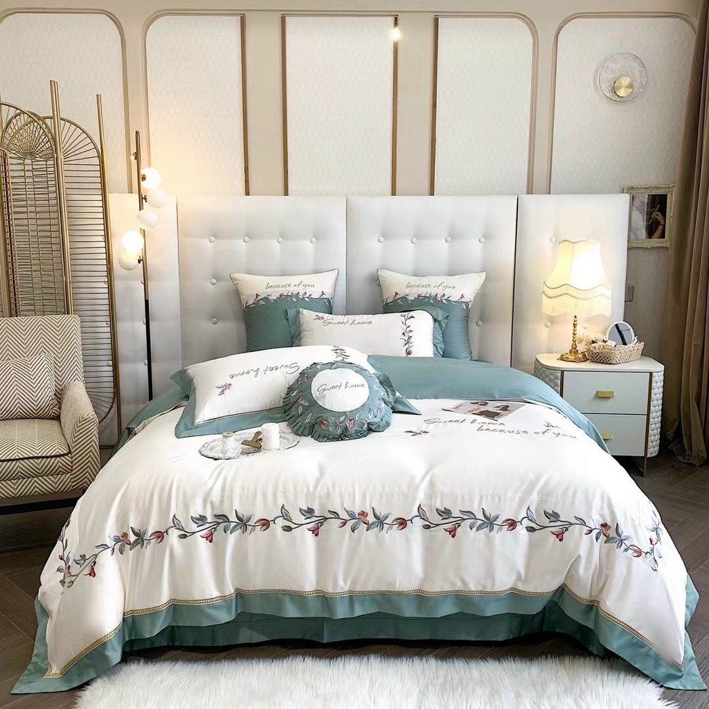 Bộ Chăn Ga Gối Lụa Hoa Dây Cao Cấp Phong Cách Châu Âu Sang Trọng - Elis Bedding
