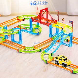 Bộ đồ chơi lắp ráp đường ray 92 chi tiết lắp ráp đường đua xe ô tô phát triển sáng tạo cho bé