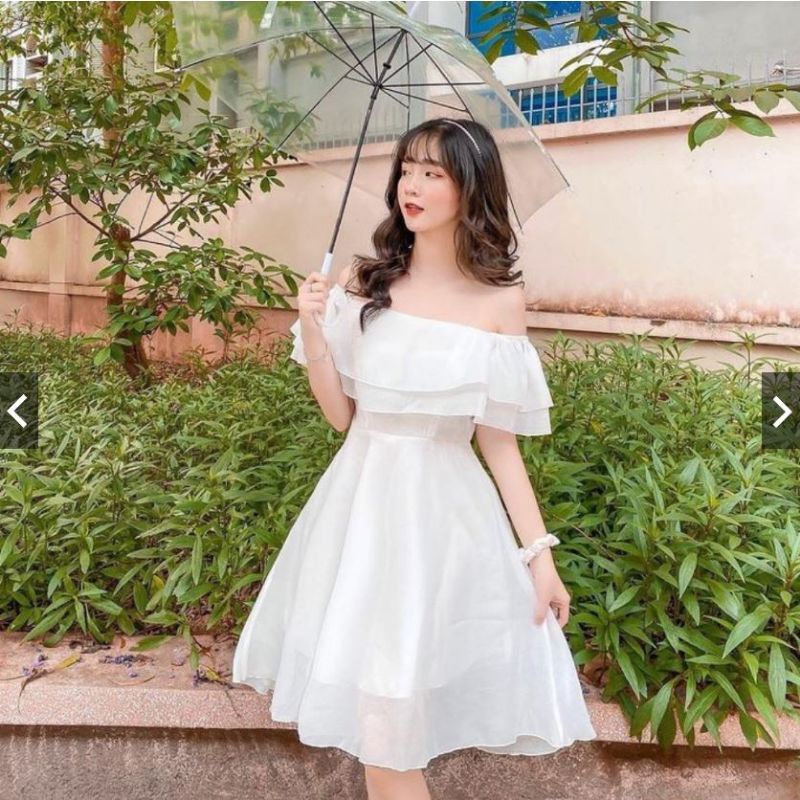 Váy trễ vai 2 lớp chun lưng Công chúa xinh xắn dễ thương