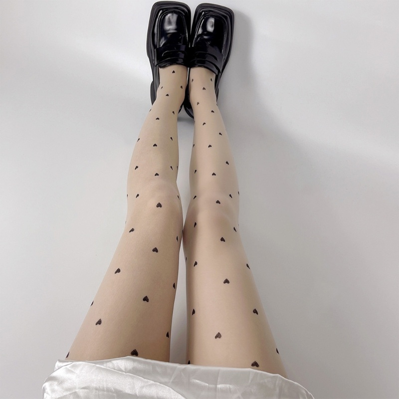 Xiangbao Quần Tất Mỏng Họa Tiết Chấm Bi Đính Nơ Trái Tim Ngọt Ngào Quyến Rũ Cho Nữ