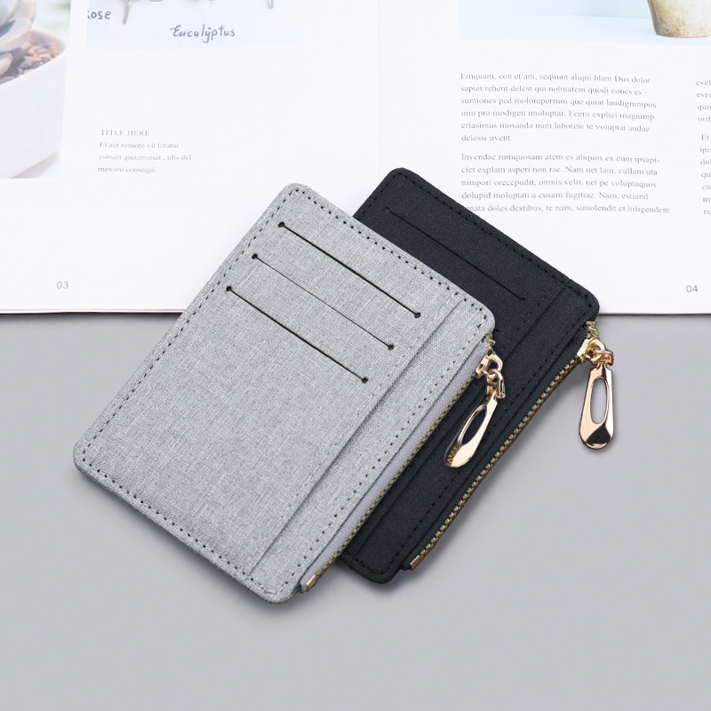 Ailigap Ví Canvas Mini Siêu Mỏng Đựng Bằng Lái Xe Có Khóa Kéo Đơn Giản
