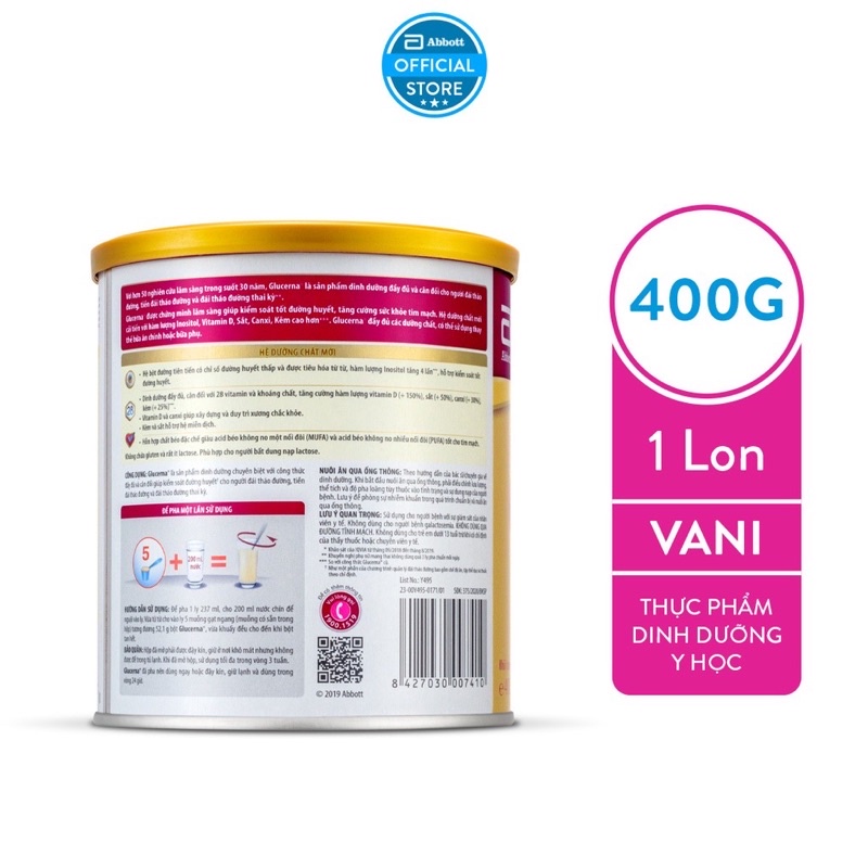 Sữa bột dành cho người tiểu đường Abbott Glucerna 400g hương vani
