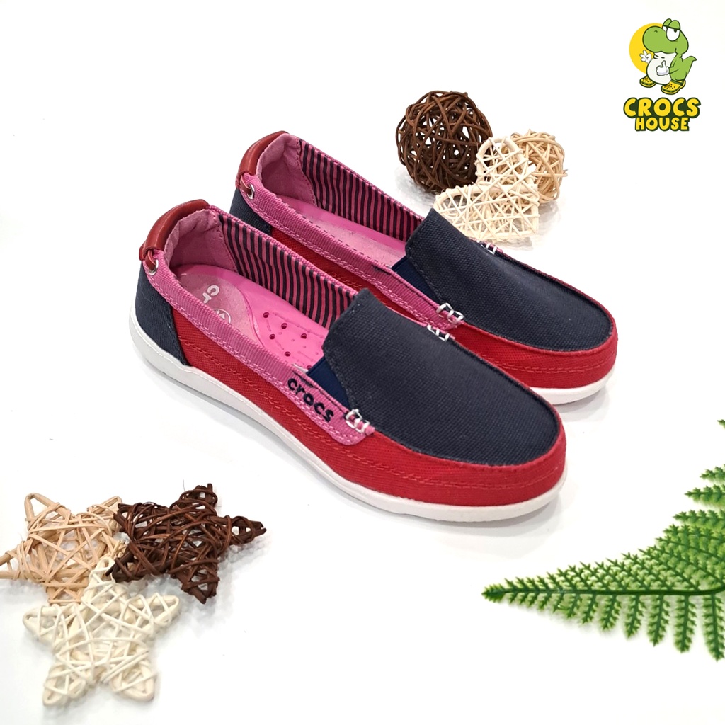 Giày crocs slip on walu canvas loafer women cao cấp, giày lười nữ crocs bằng vải kaki bền nhẹ màu đỏ - Crocs House