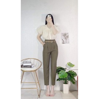 Quần tây baggy nữ cạp cao kèm đai, mặc đi làm đi học