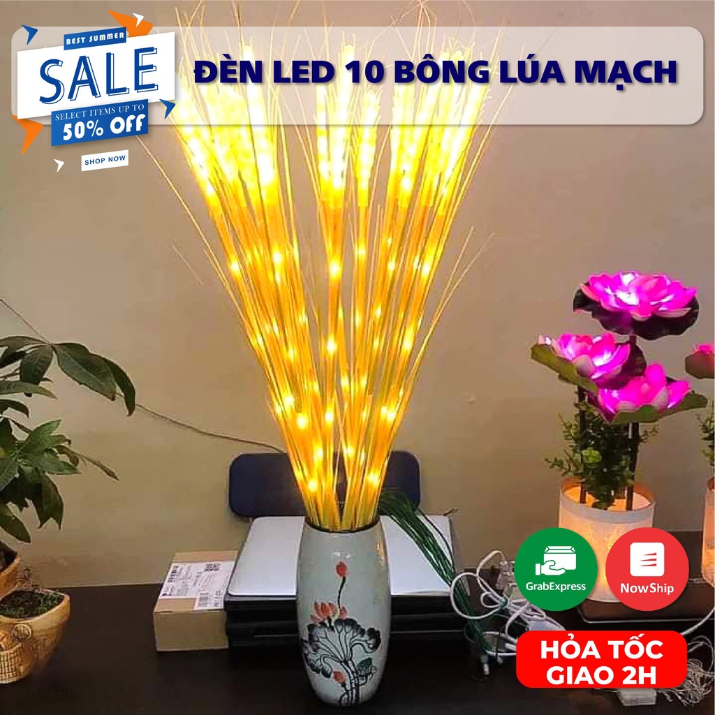 Bộ 10 đèn led bông lúa mạch thần tài bông lúa vàng đèn trang trí bàn thờ phòng cắm điện 220v