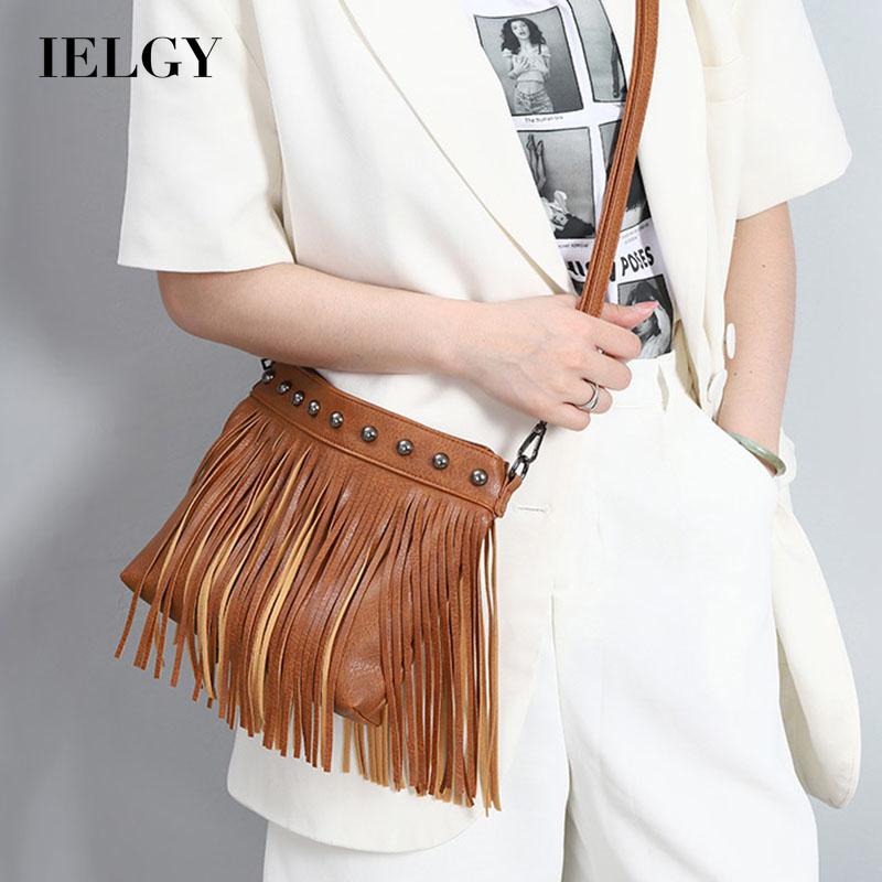 Túi Đeo Chéo Bằng Da Mềm Đính Đinh Tán Tua Rua Thời Trang Cho Nữ