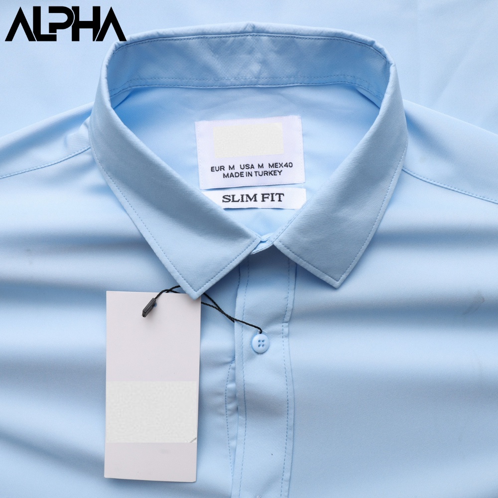 Áo sơ mi nam ngắn tay Xanh trơn GEN ALPHA form regular, vải lụa chéo đẹp hạn chế nhăn, màu sắc thanh lịch