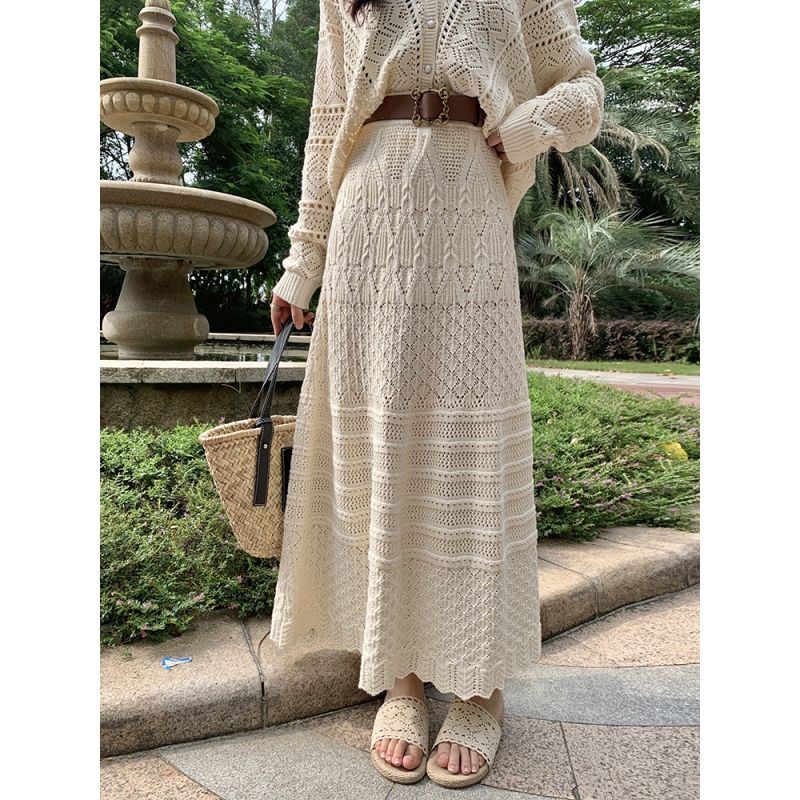 Kumikumi Áo Khoác Cardigan Dệt Kim Rỗng Dáng Dài Eo Cao Thời Trang Mùa Thu Dành Cho Bạn Nữ