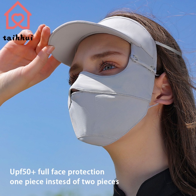 Mũ Chống Nắng Kèm Mặt Nạ Chống Tia Uv Bằng Lụa Mát Thoáng Khí Thời Trang Mùa Hè Cho Nữ
