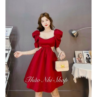 Đầm xoè tay bồng khoét eo phong cách ngọt ngào quyến rũ