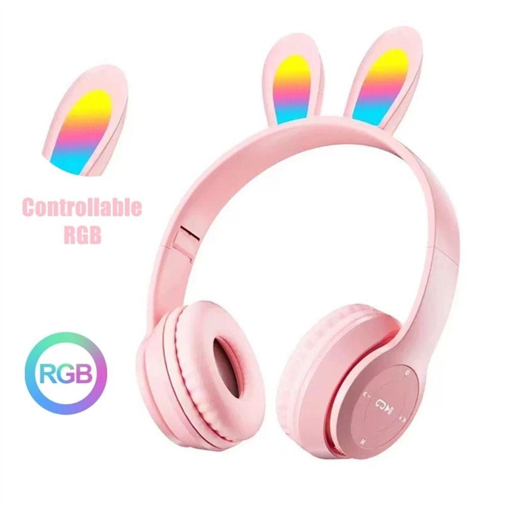Tai Nghe Chụp Tai AUGUSTINA Bluetooth Không Dây Âm Thanh Nổi HIFI Hình Tai Thỏ Dễ Thương Giảm Tiếng Ồn Có Đèn LED