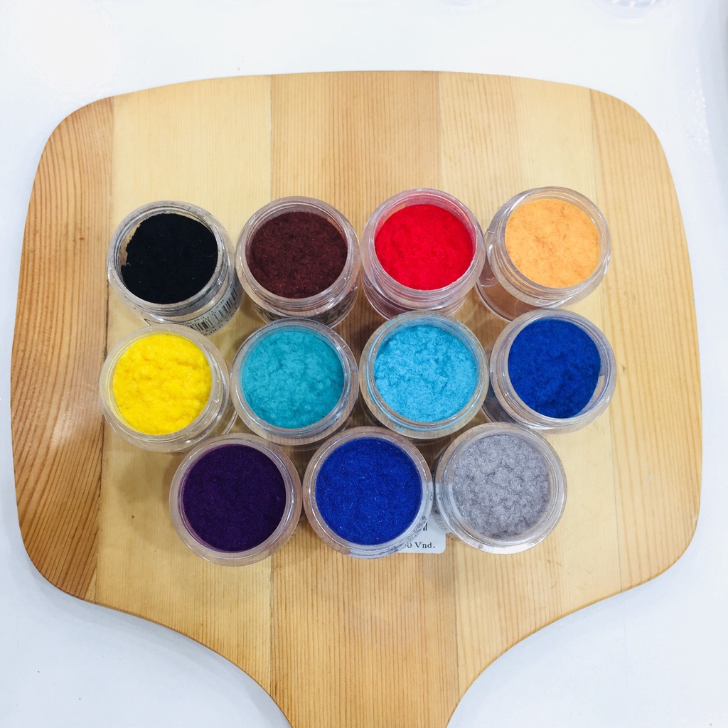 Set 11 hủ bột nhung màu ngẫu nhiên nhung phủ trang trí móng, phụ kiện, dụng cụ trang trí móng