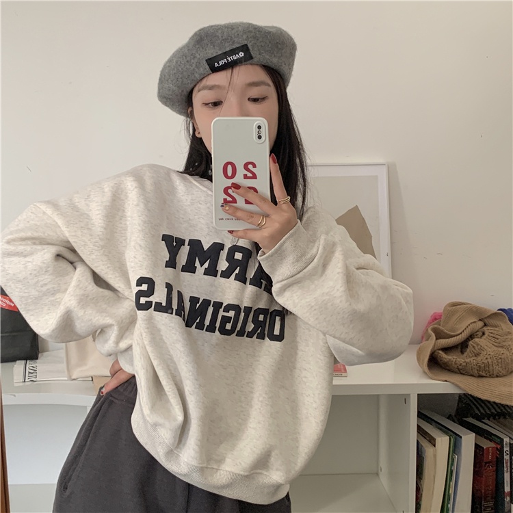 Áo Sweater Nữ Tay Dài Dáng Rộng In Chữ Phong Cách Hàn Quốc