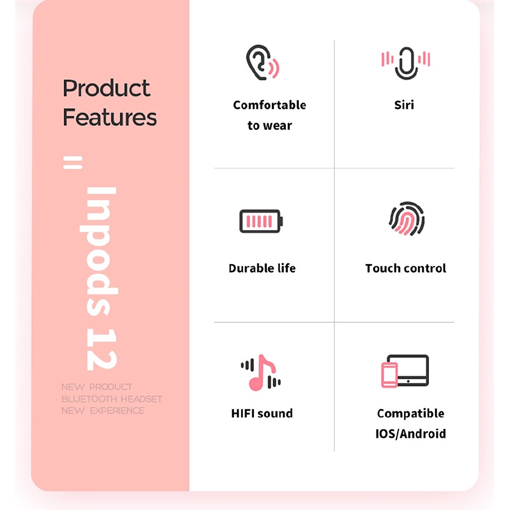 Tai Nghe Không Dây Bluetooth 5.0 Màu Macaron inpods12 UP i12