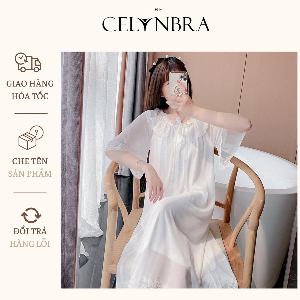 Váy ngủ voan dáng dài cổ tròn cánh tiên xinh xắn THE CELYNBRA - V53