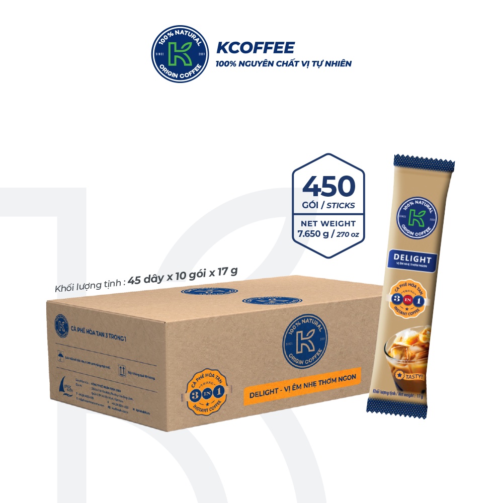 Cà phê hòa tan 3 in 1 K Delight Thùng 7650g thương hiệu K Coffee