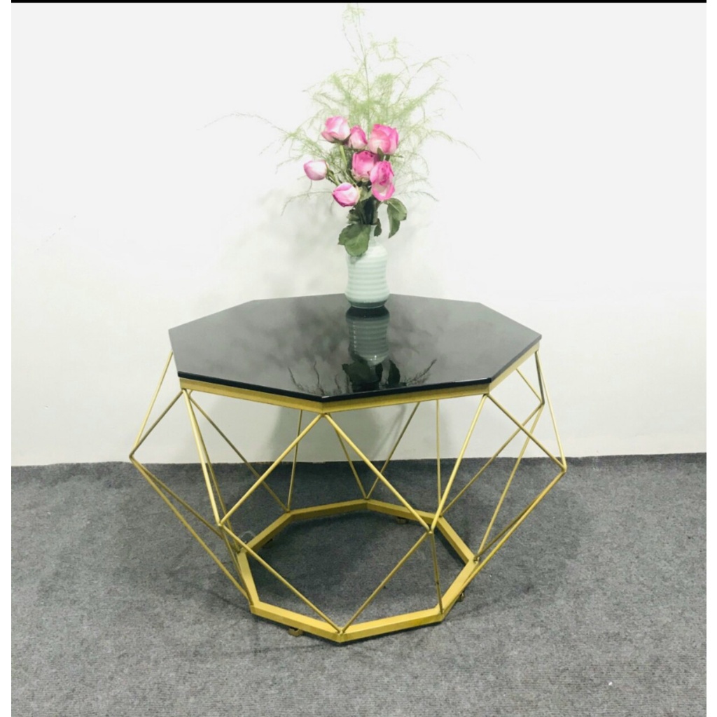 BÀN TRÀ SOFA KIM CƯƠNG KHUNG VÀNG, MẶT KÍNH CƯỜNG LỤC BÁT GIÁC SANG..XỊN...
