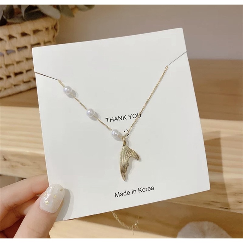 vòng cổ đuôi cá, dây chuyền đính châu phong cách hàn quốc